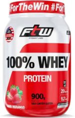 FTW 100% Whey Protein com Proteína Concentrada WPC, Suplemento Alimentar Pós-Treino em Pó com Fonte de Proteína do Soro do Leite, Alto Valor Biológico, Sem Glúten – Pote 900g (Sabor Morango)