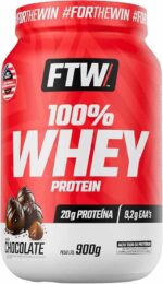 FTW 100% Whey Protein com Proteína Concentrada WPC, Suplemento Alimentar Pós-Treino em Pó com Fonte de Proteína do Soro do Leite, Alto Valor Biológico, Sem Glúten – Pote 900g (Sabor Chocolate)