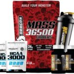 Kit Hipercalórico Mass 36.500 Refil 3Kg Suplemento Hipercalorico + 2x Creatina Power Juice Pote 100g Creatine 3000mg Creatina Monohidratada Carboidratos + 2x Bcaa 3000 Refil 50 Capsulas Aminoácidos de Cadeia Ramificada Ultra Concentrado + Coqueteleira (3Kg, Chocolate Belga)